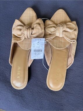 J. Crew Tan Bow Pointed-Toe Slide Mules